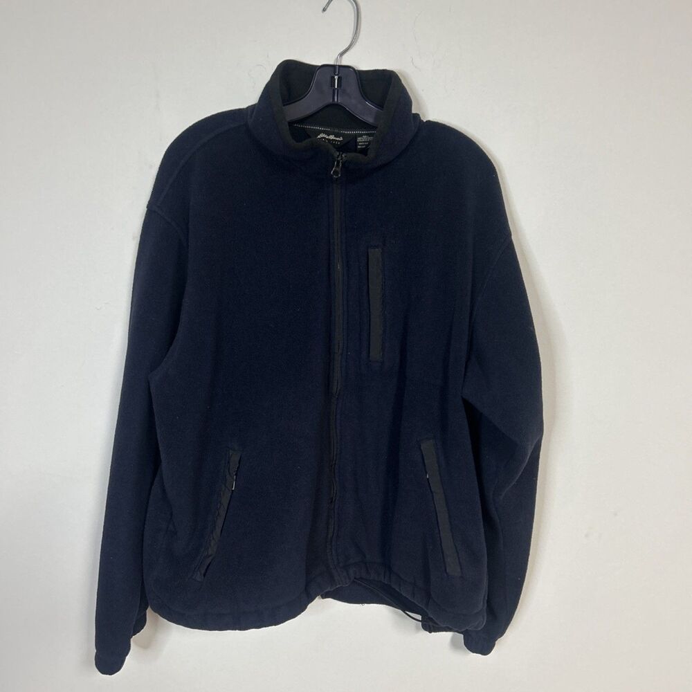 Eddie Bauer Men’s Polartec Fleece Jacket Black Size L Full Zip Repair Needed